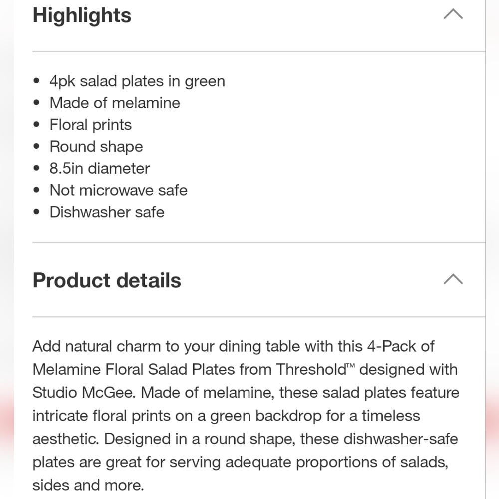 Last DAY! tudio Mcgee Melamine Floral Salad Plates Set Green 4pk Threshold - Picture 6 of 9